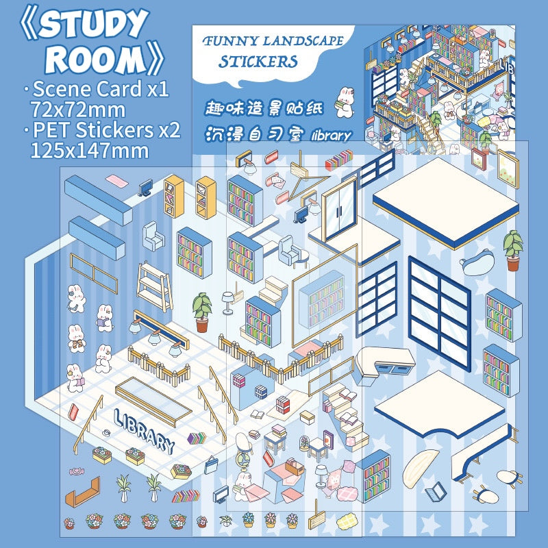 【Study Room】Little Dream Rooms Series - 3D Scene Stickers